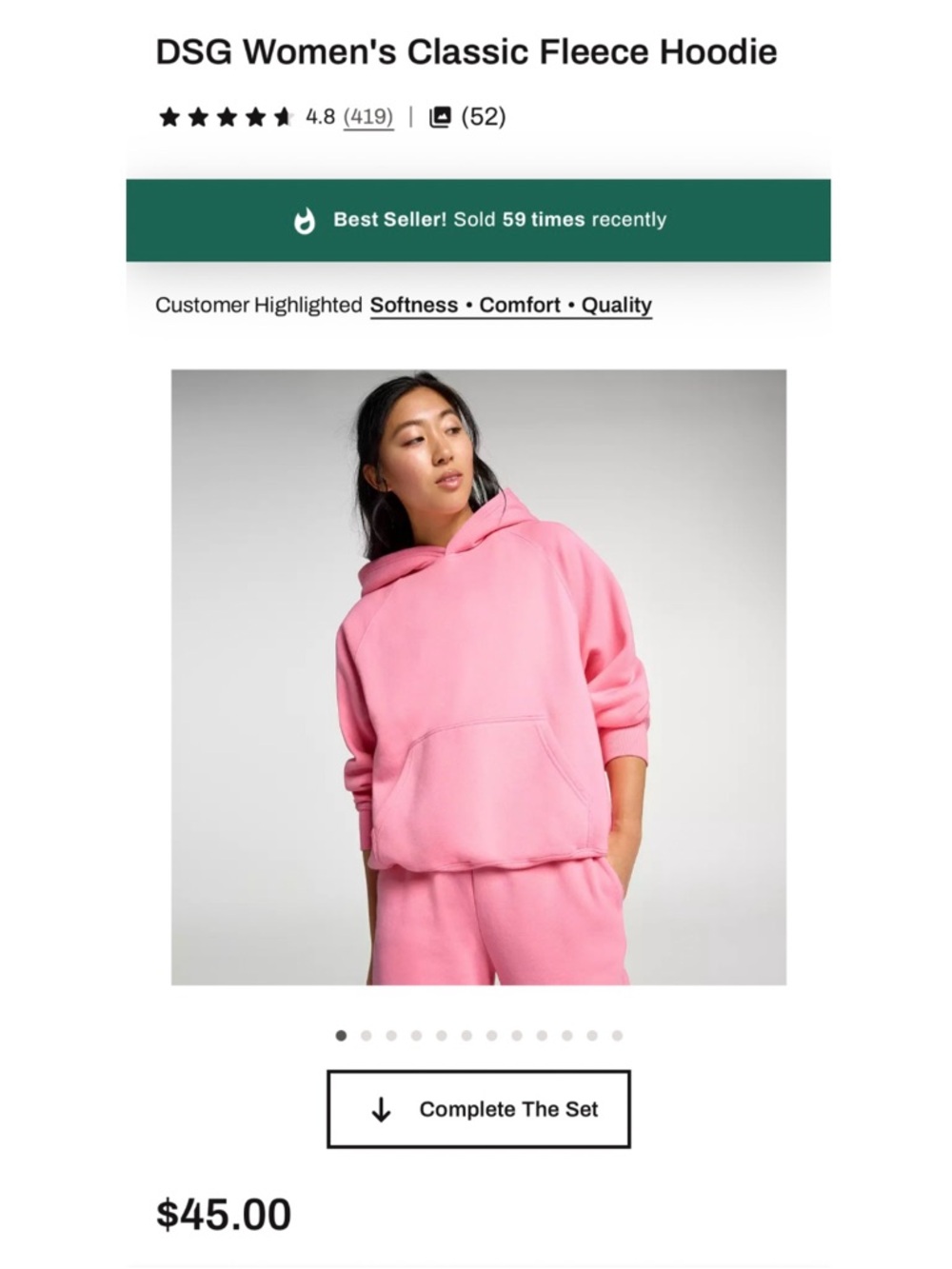 Women’s DSG Classic Fleece Hoodie in Pink size XL